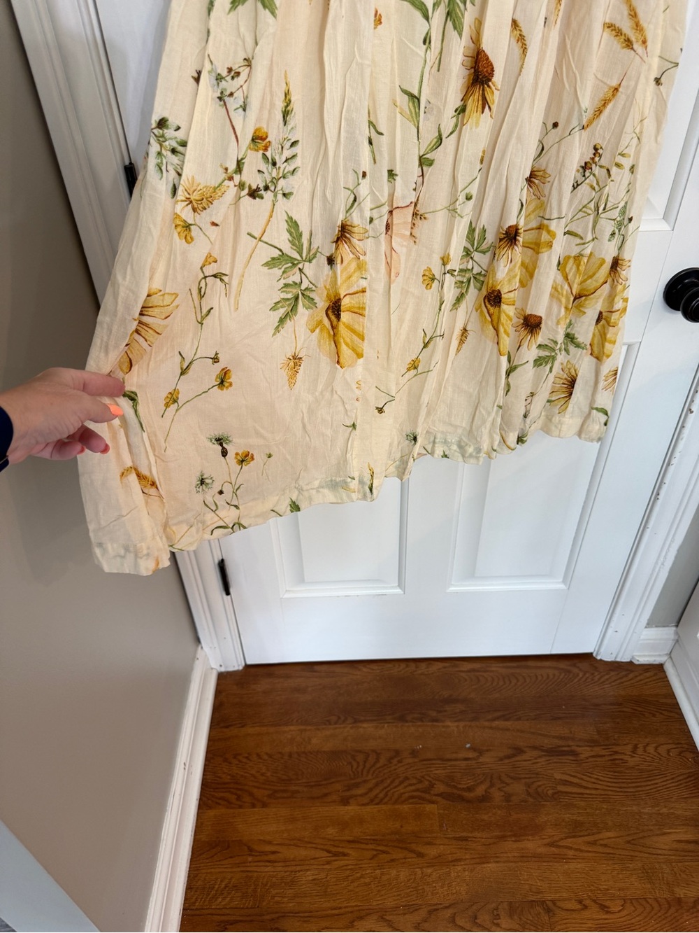 H&M Floral Midi Skirt Cream Yellow Wildflower Print Cotton Lined 25468 - Picture 5 of 10